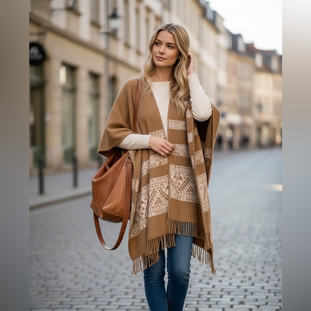Banana Republic Brown Patterned Poncho - Casual Chic - One Size